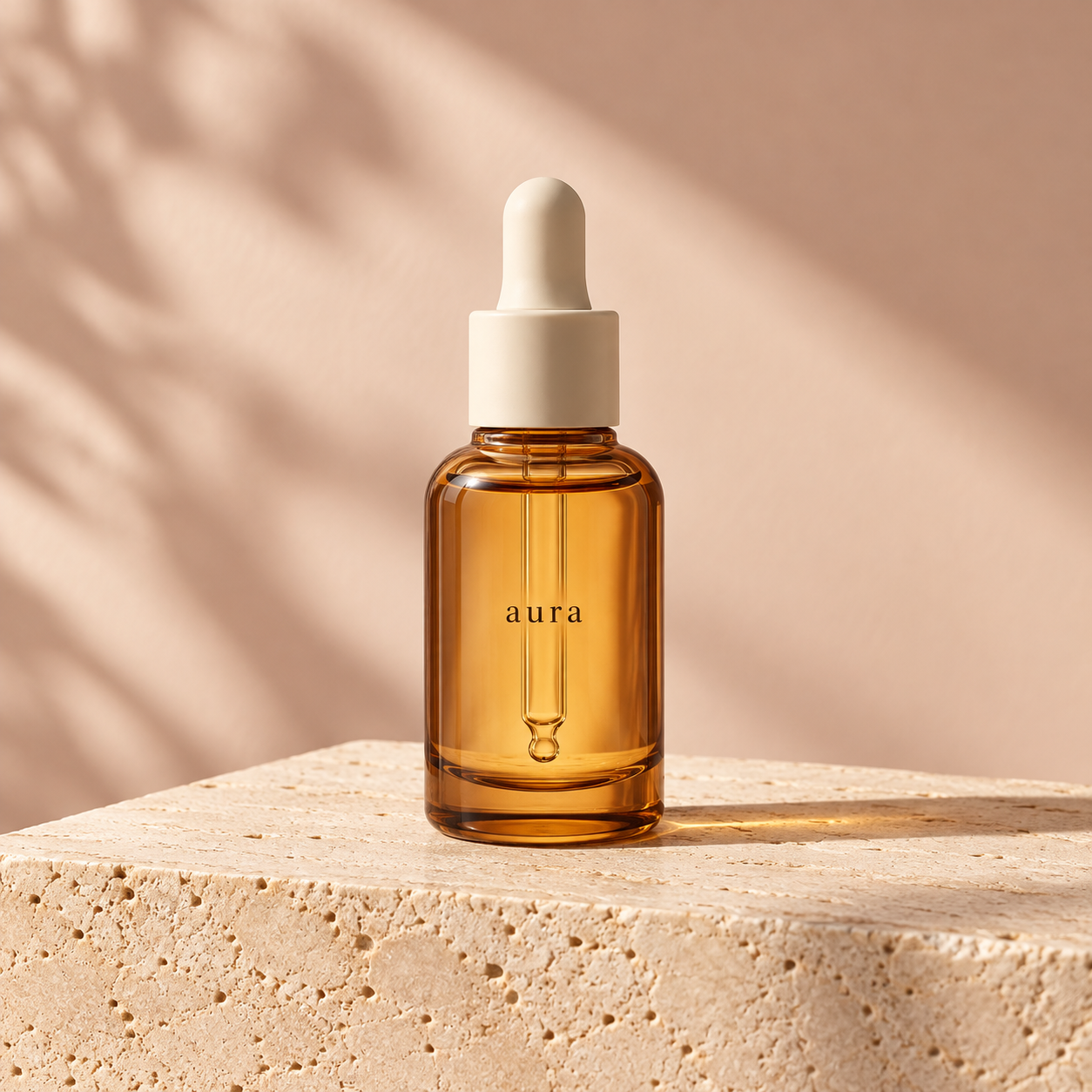 Evening face oil in an amber dropper bottle